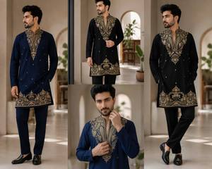 Collection Premium Lachka avec broderie dorée et pantalon Kurta-Polo à 2 poches sur chaque côté, exportateur indien - Product Image 4
