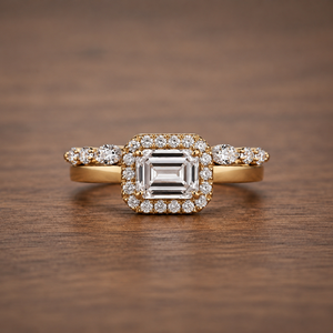 Anillo de Compromiso con Halo de Diamantes Esmeralda VS1 de Color E, Oro Amarillo de 18K Certificado, 1.94CT, Anillo de Boda a Juego, Listo para Enviar - Product Image 4