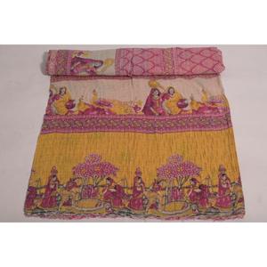 Couverture Kantha vintage faite à la main, en coton fleuri, réversible, style bohème indien, pour lit ou décoration intérieure - Product Image 4