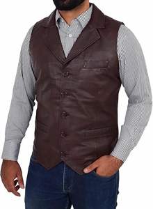 Chaleco de Cuero para Hombre, Nuevo Diseño, Color Sólido, Corte Ajustado, Chaleco de Cuero Vacuno, Ropa Exterior, Estilo Urbano - Product Image 4