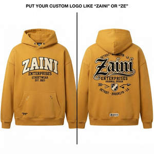 Sweat-shirt à capuche pour homme ZAINI, 100% coton, French Terry, streetwear, pull-over, surdimensionné, écologique, 330g, imprimé logo jaune, printemps - Product Image 1