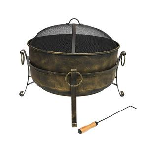 Brasero d'extérieur en métal pour foyer à bois avec écran anti-étincelles, grille à bois et pique-foyer en acier rond - Product Image 1