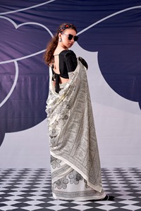 Sari en soie satinée ethnique traditionnel indien à imprimé floral pour un usage quotidien, vêtements décontractés, tenue élégante et tendance pour femmes, toutes saisons - Product Image 2