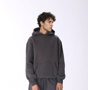 Vente en gros de haute qualité : Sweat-shirt homme oversize 400g en coton, coupe longue et carrée, style streetwear, avec impression en relief, strass, délavé à l'acide et fermeture éclair motif araignée - Product Image 4