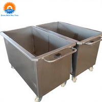 Chariot à viande robuste en acier inoxydable de 500 L avec drain et roues pour l'abattage et la transformation de la viande