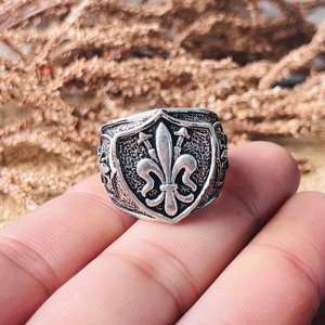 Anillo Fleur De Lis, Anillo de Sello Gótico con Escudo para Hombre, Plata Oxidada, Latón, Joyería de Moda, Venta al por Mayor - Product Image 4