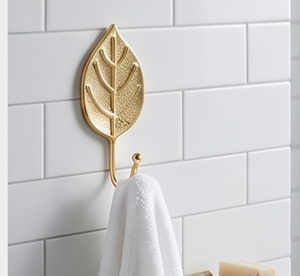 Premium Golden Leaf Shape <b>Wall</b> <b>Hook</b> Metal Rust Resistant Modern Design For Clothing Storage Elegant Home Decor - Product Image 5