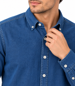 <b>Mens</b> Royal Blue <b>Denim</b> Button Front Classic Full Sleeve Casual <b>Shirt</b> 100% Cotton Solid Fabric Soft Regular Fit - Product Image 4