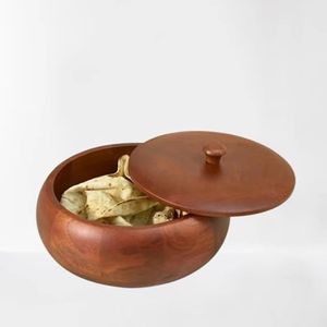 Artisanal Ribbed Dark Wood Casserole with Matching Circular Lid Premium Food Warmer for Natural Wabi Sabi Dining Tableware <b>Set</b> - Product Image 3