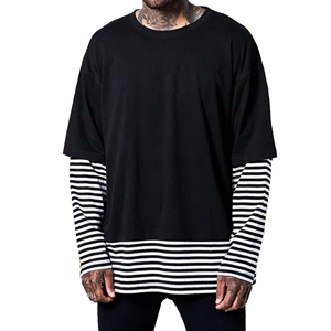 เสื้อยืดโอเวอร์ไซส์ทรงบ็อกซี่ แขนเสื้อแบบดรอปโชว์เดอร์ สำหรับผู้ชาย สไตล์สตรีท ดีไซน์สั่งทำ เสื้อยืดแขนยาวสองชั้นแบบเก็บความร้อนสำหรับผู้ชาย - Product Image 1