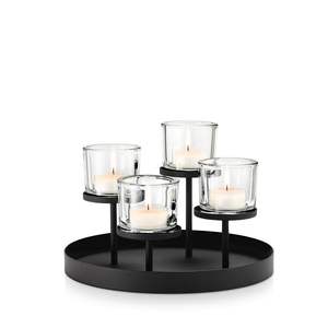 Elegante Candelabro de Metal Negro con 5 Ranuras Curvas para Velas de Té, Portavelas de Cristal Gris, Centro de Mesa para Bodas y Cenas - Product Image 5