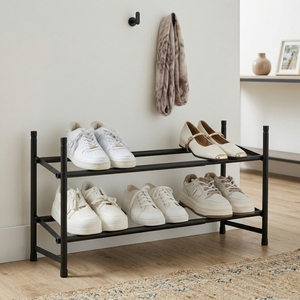 Modern 2-Tier Metal <b>Shoe</b> Rack Industrial Design <b>Space</b> <b>Saving</b> Freestanding Entryway <b>Storage</b> for Home Furniture - Product Image 4