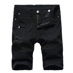 High Quality Custom Brand Canvas Denim Shorts Fashion High Waist Blue <b>Jeans</b> Casual Pants Elastic Waist <b>Drawstring</b> <b>Men</b> Denim - Product Image 1