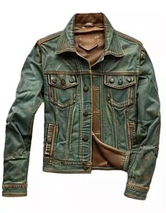 Wholesale Men <b>Denim</b> <b>Jacket</b> Long Sleeve Single Button <b>Denim</b> Black Green Jeans <b>Jacket</b> for Men - Product Image 1