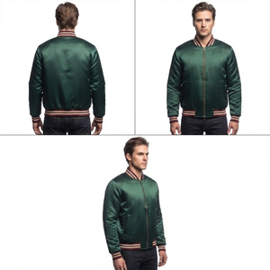 Chaqueta Bomber de Satén para Hombre al por Mayor, Chaqueta Varsity de Invierno con Cuello a Rayas, Abrigo de Béisbol con Botones y Exterior de Poliéster para Hombre - Product Image 6