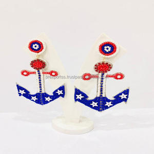 Boucles d'oreilles pendantes en perles de rocaille bohèmes à motif de drapeau américain, sans nickel, cadeau patriotique, fabrication artisanale indienne, unisexe, commémorative - Product Image 6