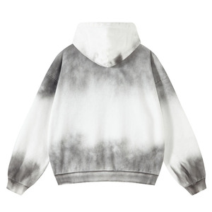 Sweat à capuche unisexe décontracté en molleton 100 % coton, coupe oversize, effet délavé, déchiré, avec fermeture éclair et dégradé de couleurs, pour homme, collection automne - Product Image 2