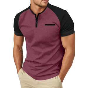 T-shirt Henley décontracté pour homme, 100 % coton, manches longues, bicolore, manches raglan, poche plaquée, personnalisable avec logo OEM, vente en gros - Product Image 3