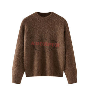 Pull en mohair pour homme, logo personnalisé, jacquard, lettres, luxe, col rond côtelé, streetwear, pull en laine mohair tricoté pour homme - Product Image 1