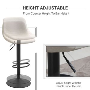 Set of 2 Cream White Swivel Bar <b>Stools</b> <b>with</b> Adjustable Chrome Base Comfortable Padded <b>Back</b> for Home Kitchen or Bar Counter - Product Image 6