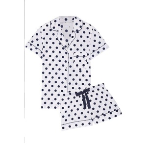 Conjunto de pijama de Algodón 100% con logotipo impreso de diseño personalizado del fabricante, pijama de verano con cuello entallado, ropa de dormir tejida para primavera - Product Image 2