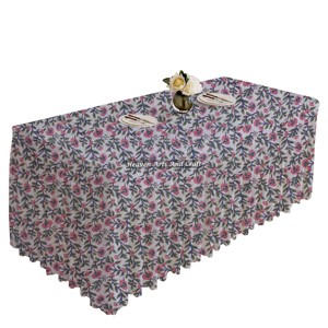 Beautiful <b>Rectangle</b> Cotton Hand Block Printed Pleated Table Cloth Floral Design Kitchen Dining Cover For Weddings And Restaurant - Product Image 6