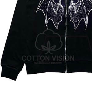 Vente en gros de sweats à capuche personnalisés en cristal fabriqués au Pakistan, sweats à capuche hip-hop avec strass, streetwear urbain, fermeture éclair scintillante - Product Image 6