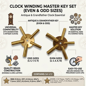 ชุดกุญแจไขนาฬิกา ทองเหลือง สำหรับนาฬิกาโบราณ นาฬิกาตั้งโต๊ะ ขนาดต่างๆ รวมถึงขนาดคู่และขนาดคี่  ชุดเครื่องมือซ่อมนาฬิกา 10 ขนาด - Product Image 4