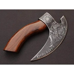 Hache à pizza Burraq personnalisée en acier au carbone, manche en bois de rose, étui en cuir, pour le camping, l'extérieur, l'industrie, le bricolage, cadeau pour la fête des pères - Product Image 4