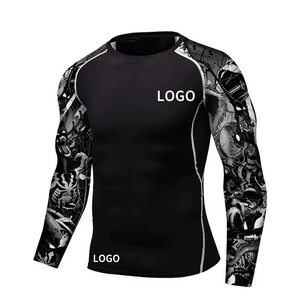 Men's Full Sleeve Rash Guard Black Blue <b>Flame</b> Print Quick Dry Spandex Polyester Compression <b>Shirt</b> - Product Image 2