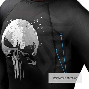 Men Skull Graphic Compression MMA Rash Guard Long Sleeve Gym Fitness Workout Breathable Quick Dry <b>Athletic</b> Sports Top Tanzainra - Product Image 4