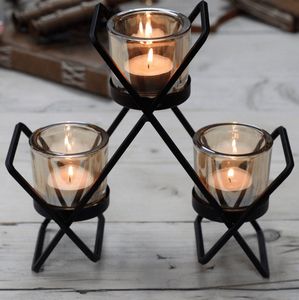 Modern Triple Glass Tealight Candle Holder Metal <b>Frame</b> Table Centerpiece Home Decor - Product Image 6