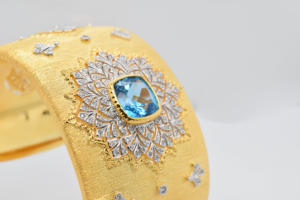 Luxurious Handmade Sliver Cubic Zirconia Antique Italian Craftsmanship Women's Rose <b>Gold</b> Rhodium Plated Claw Setting Bangle - Product Image 3