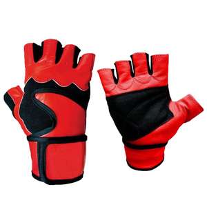 Red Leather Fingerless <b>Weight</b> Lifting Gloves Workouts <b>Weight</b> Lifting Gloves Unisex Strength <b>Training</b> - Product Image 1