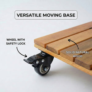 Support de plante en bois écologique robuste 45 cm - Support de plante roulant en bois d'acacia Roues verrouillables Pot de jardin carré Dolly Maison - Product Image 6