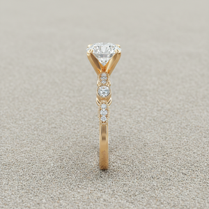 Bague de fiançailles vintage Stonewels Antique Bezel Pav plaquée or |   pour diamant cultivé en laboratoire certifié |   Monture de luxe sertie de milgrains - Product Image 5