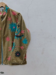 Women's <b>Velvet</b> <b>Jacket</b> Mandarin Collar Floral Hand Embroidery Full Sleeve Spring Style 100% Polyester - Product Image 4