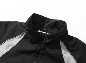 Custom Sports Running Waterproof Jacket Stand Zipper Print Reflective Piping Men <b>Black</b> Crinkle <b>Windbreaker</b> Jacket - Product Image 3