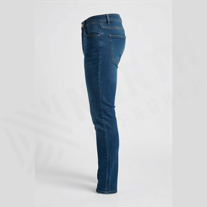 Jean slim droit pour homme en denim délavé foncé, taille mi-haute, en coton, style décontracté automne - Product Image 3