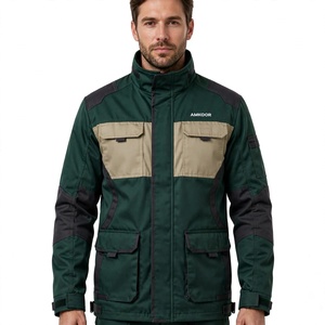Veste de travail sportive personnalisée pour homme, color-block, fermeture éclair, col à capuche, coupe-vent, polyester et coton, hiver - Product Image 1