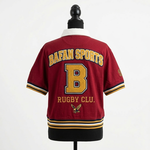 Womens rugby tshirt durable cotton polyester knit fabric <b>red</b> solid design embroidery logo custom Women Rugby Shirt Cotton - Product Image 5