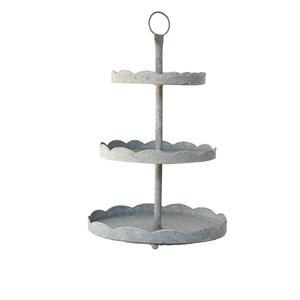 Plateau en métal galvanisé style ferme, support de service rond en acier à 3 niveaux avec poignée à boule, présentoir à desserts pour la décoration intérieure, les événements et les fêtes - Product Image 4