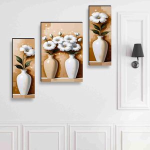 Tableaux de fleurs pour décoration murale - Ensemble de 3, peinture moderne 3D pour salon, grande taille avec cadres pour décoration intérieure - Product Image 4