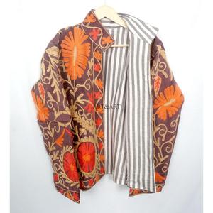 Most Trending Autumn Winter Women's Handmade floral Embroidery Cotrize Jacket with o-neck Breathable Design button closure - Product Image 5