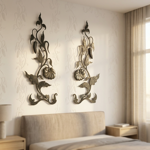 Plaque murale rectangulaire florale en fer avec impression numérique, finition nickel <span class=keywords><strong>noir</strong></span>, pièce d'art décorative en métal forgé pour la maison - Product Image 3