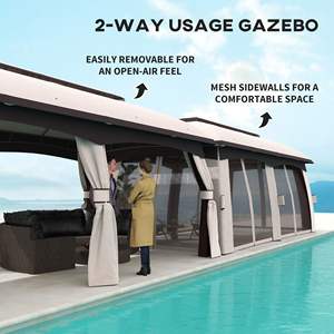 Gazebo de jardin beige 10' x 20' avec toit ventilé, abri avec moustiquaire et rideaux, modèle D0100X3H50P - Product Image 5