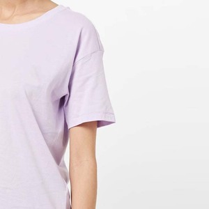 เสื้อยืดคอกลมแขนสั้นทรงหลวมสำหรับผู้หญิงผ้าฝ้ายเจอร์ซีย์สีทึบเสื้อลำลองฤดูใบไม้ผลิฤดูร้อนสีม่วง - Product Image 6