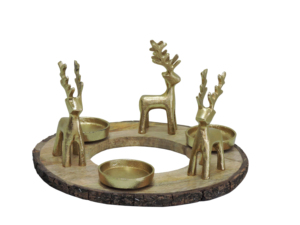 Elegant Gold Reindeer <b>Wreath</b> Handmade Candle Holder Natural Wood Bark <b>Base</b> Aluminium Christmas Table Centerpiece Holiday Decor - Product Image 2
