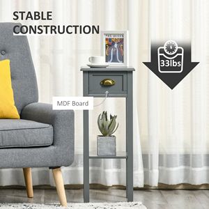 Tavolino alto 2 livelli grigio con ripiano inferiore del cassetto comodino con accento stretto per risparmiare spazio per camera da letto e soggiorno - Product Image 5