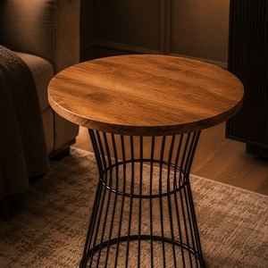 <b>Round</b> Teak Wood <b>Top</b> Metal Legs Dining <b>Table</b> Contemporary Modern Design 70 Cm Diameter 65 Cm Height Home Furniture Model TAB16 - Product Image 2